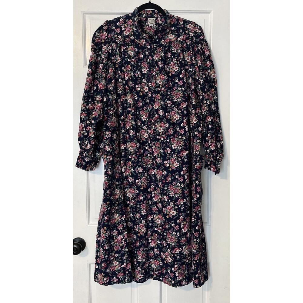 Vintage J Jill Ltd Midi Dress Medium Navy Floral Pockets Cotton Cottagecore